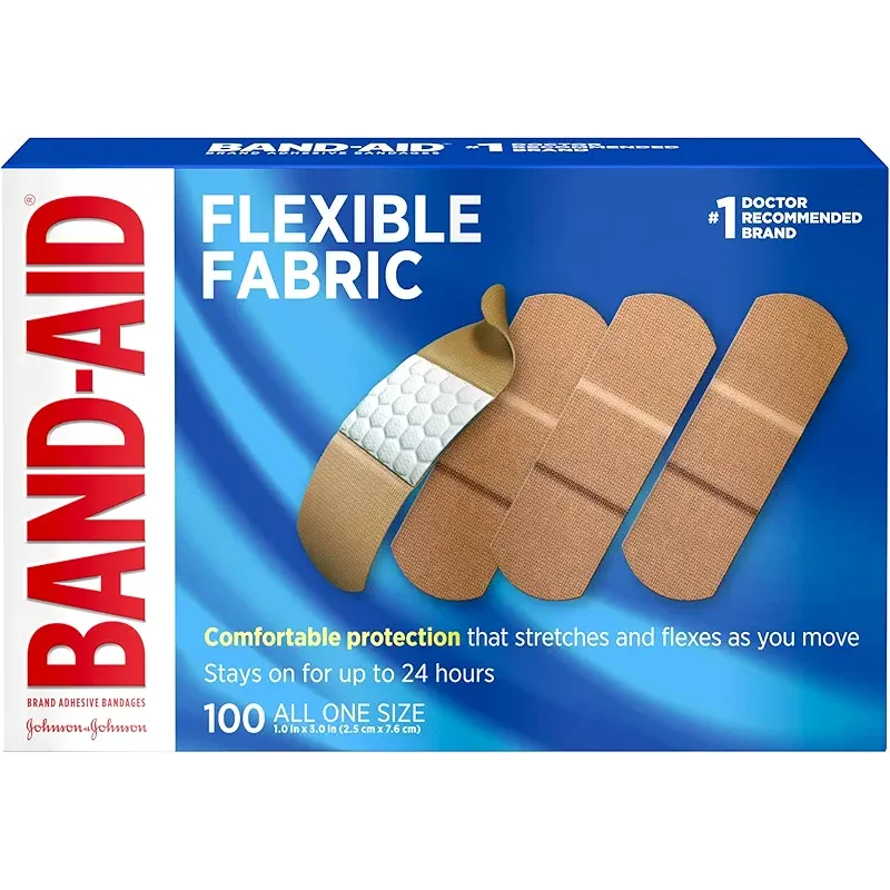 Band-Aid Brand Flexible Fabric Sterile Adhesive Bandages, Comfortable Cushioned Wound Care & Protection for Minor Cuts, Scrapes & Burns, First Aid, Hurt-Free Comfort Pad, One Size 1x3 In, 100 Count