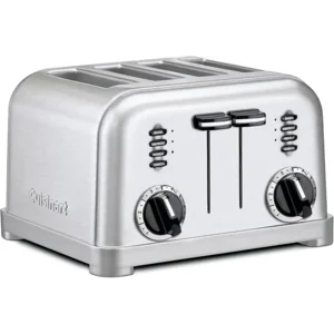 Cuisinart 4 Slice Toaster, Compact Stainless Steel Toaster with Extra-Wide Slots for Toasting Bread, French Toast, Bagels and Pastries, Defrost & Reheat Functions, CPT-180P1, Brushed Stainless