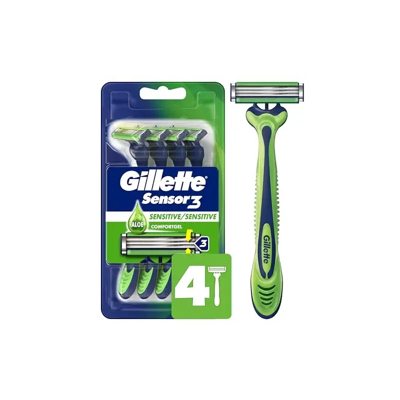 Gillette Sensor3 Sensitive Men's Disposable Razor, 4 Razors