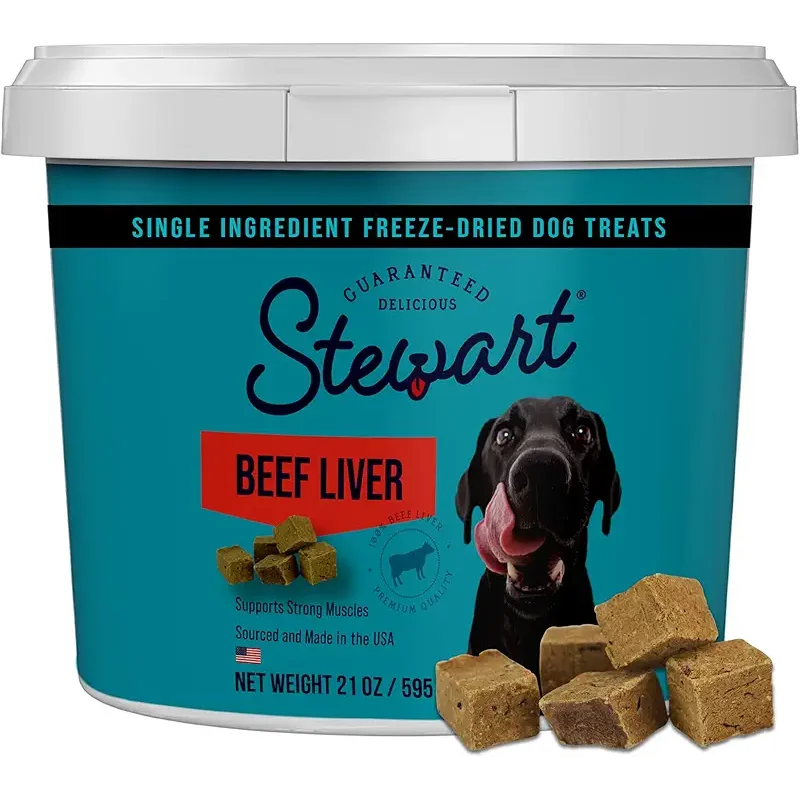 Stewart Beef Liver Dog Treats, 21 oz, ~475 Pieces, Freeze Dried Raw, Single Ingredient, 50% Protein Training Treats or Meal Topper in a Value Size Resealable Tub, Grain Free, Gluten Free