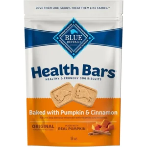 Blue Buffalo Health Bars Crunchy Dog Biscuits, Oven-Baked With Natural Ingredients, Pumpkin & Cinnamon, 16-oz Bag