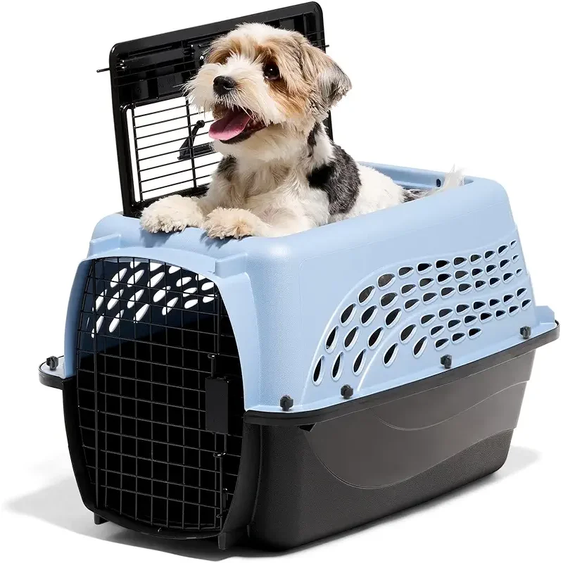 Petmate Dog Crates for Small Dogs & Cat Carriers, Two-Door Plastic Pet Kennel, Top & Front Loading, Made in USA, 24", Blue