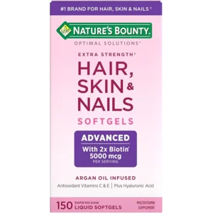 Nature's Bounty Advanced Hair, Skin & Nails, Argan-Infused Vitamin Supplement with Biotin and Hyaluronic Acid, 150 Rapid Release Softgels, 50 Total Servings