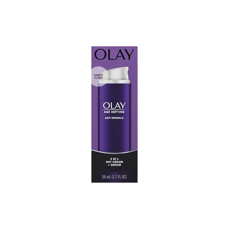 Olay Face Serum, Age Defying Anti-Wrinkle 2-in-1 Day Cream - Anti-Aging, Anti-Wrinkle, Smooths Fine Lines and Wrinkles, Firming, Lifting - Niacinamide, Glycerin, Aloe Vera, 1.7 Oz