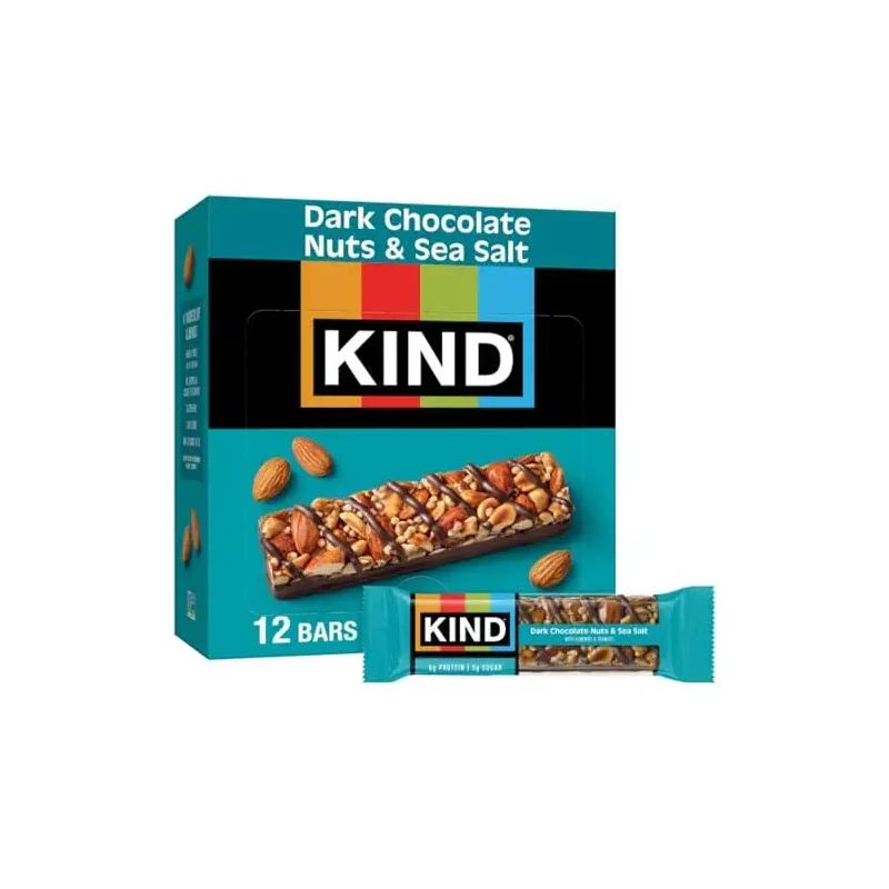KIND Nut Bars, Dark Chocolate Nuts and Sea Salt, Healthy Snacks, Gluten Free, Low Sugar, 6g Protein, 12 Count