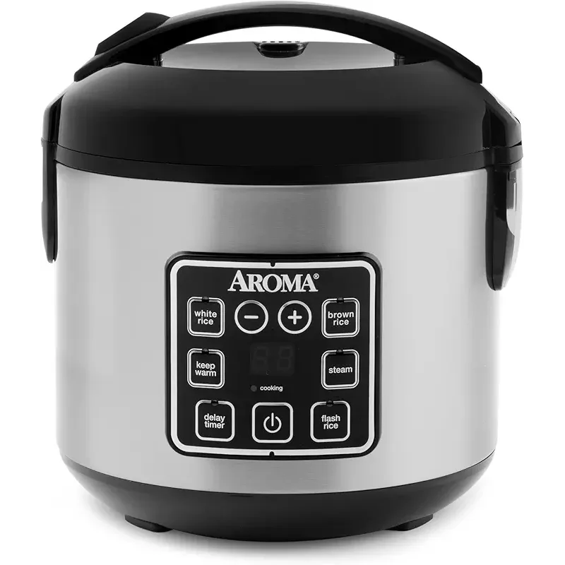 AROMA Digital Rice Cooker, 4-Cup (Uncooked) / 8-Cup (Cooked), Steamer, Grain Cooker, Multicooker, 2 Qt, Stainless Steel Exterior, ARC-914SBD