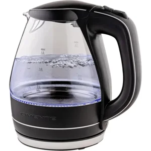 OVENTE Electric Kettle, 1.5L Borosilicate Glass Countertop Water Heater and Boiler for Coffee or Tea, BPA-Free, Auto Shut-Off, Boil-Dry Protection, Removable and Washable Spout Filter, Black KG83B