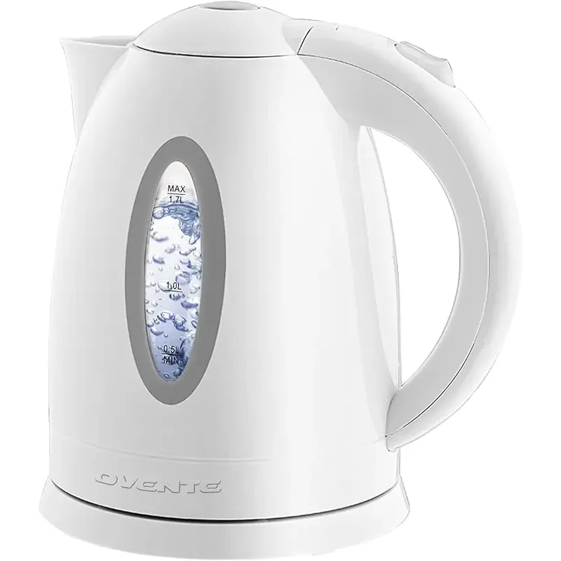 OVENTE Electric Kettle, 1.7L Fast Boiling Water Heater for Coffee or Tea, BPA Free with Water Level Gauge, Auto Shut-Off, Boil-Dry Protection, Indicator Light and Removable Filter, White KP72W