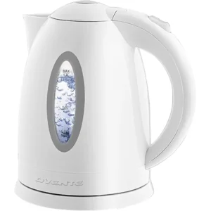 OVENTE Electric Kettle, 1.7L Fast Boiling Water Heater for Coffee or Tea, BPA Free with Water Level Gauge, Auto Shut-Off, Boil-Dry Protection, Indicator Light and Removable Filter, White KP72W