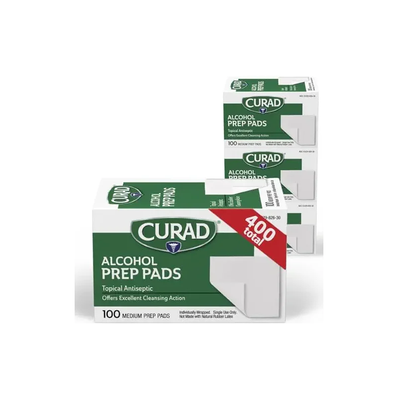 CURAD Alcohol Prep Pads (Pack of 4 Boxes) 400 Pieces of Medium Isopropyl Alcohol Wipes Individually Wrapped First Aid Alcohol Swabs for Cuts & Scrapes; for General Cleansing