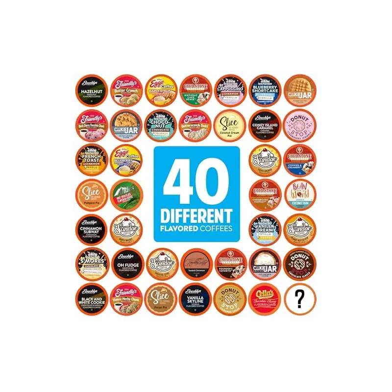 Two Rivers Coffee Flavored Coffee Pods Compatible with Keurig K Cup Brewers, Assorted Variety Pack Flavored Coffee, 40 Count