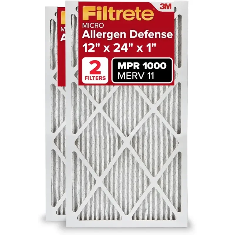 Filtrete 12x24x1 AC Furnace Air Filter, MERV 11, MPR 1000, Micro Allergen Defense, 3-Month Pleated 1-Inch Electrostatic Air Cleaning Filter, 2 Pack (Actual Size 11.719x23.72x0.85 in)
