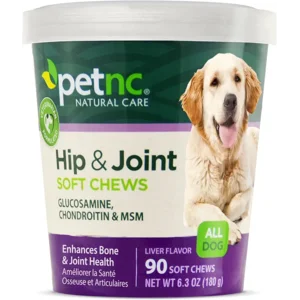 Petnc Natural Care Hip & Joint Health Supplement for Dogs (90 Chews), Glucosamine Chondroitin MSM Dog Chews with Hyaluronic Acid, Liver Flavored Bone & Joint Support Supplement, For All Breeds