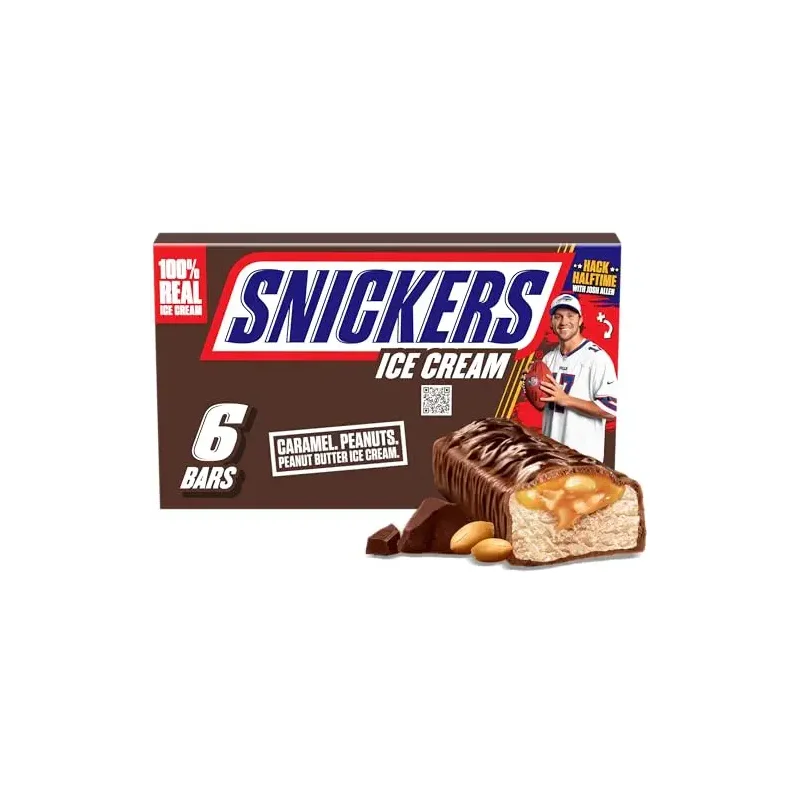 SNICKERS Ice Cream, Chocolate Caramel Peanut Butter Ice Cream Bars Individually Wrapped Dessert, 6 Pack, 2 Oz Bars