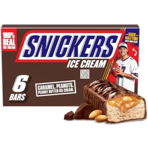SNICKERS Ice Cream, Chocolate Caramel Peanut Butter Ice Cream Bars Individually Wrapped Dessert, 6 Pack, 2 Oz Bars