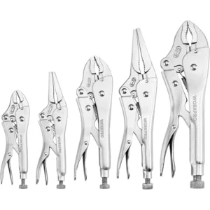 WORKPRO 5-Piece Locking Pliers Set, Pliers Tool Set, Vice Grips with Chrome-vanadium Steel, 5/7/10 inch Curved Jaw Pliers, 6.5/9 inch Long Nose Pliers