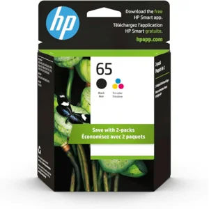 HP 65 Black/Tri-color Ink Cartridges for HP Printers (2-pack) | Works with Printer Series: AMP 100, DeskJet 2600, 3700, ENVY 5000 | Eligible for Instant Ink | T0A36AN