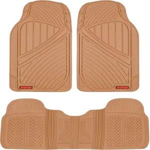 Motor Trend FlexTough Performance All Weather Rubber Car Floor Mats - 3 Piece Floor Mats Automotive Liners for Cars Truck SUV, Heavy-Duty Waterproof (Beige)