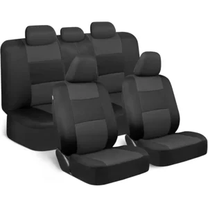 BDK PolyPro Car Seat Covers Full Set in Charcoal on Black – Front and Rear Split Bench for Cars, Easy to Install Cover Set, Accessories Auto Trucks Van SUV