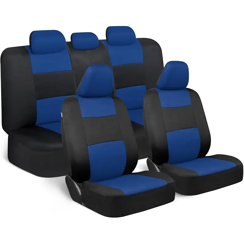 BDK PolyPro Car Seat Covers Full Set in Blue on Black, Front and Rear Split Bench Seat Covers for Cars, Easy to Install Car Seats Cover Set and Accessories for Auto Trucks Van SUV - Blue