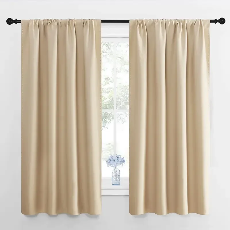 NICETOWN Room Darkening Curtains for Bedroom - Triple Weave Home Decoration Thermal Insulated Solid Window Drapes (Set of 2 Panels, 42 x 63 Inch, Biscotti Beige)