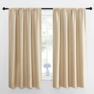 NICETOWN Room Darkening Curtains for Bedroom - Triple Weave Home Decoration Thermal Insulated Solid Window Drapes (Set of 2 Panels, 42 x 63 Inch, Biscotti Beige)