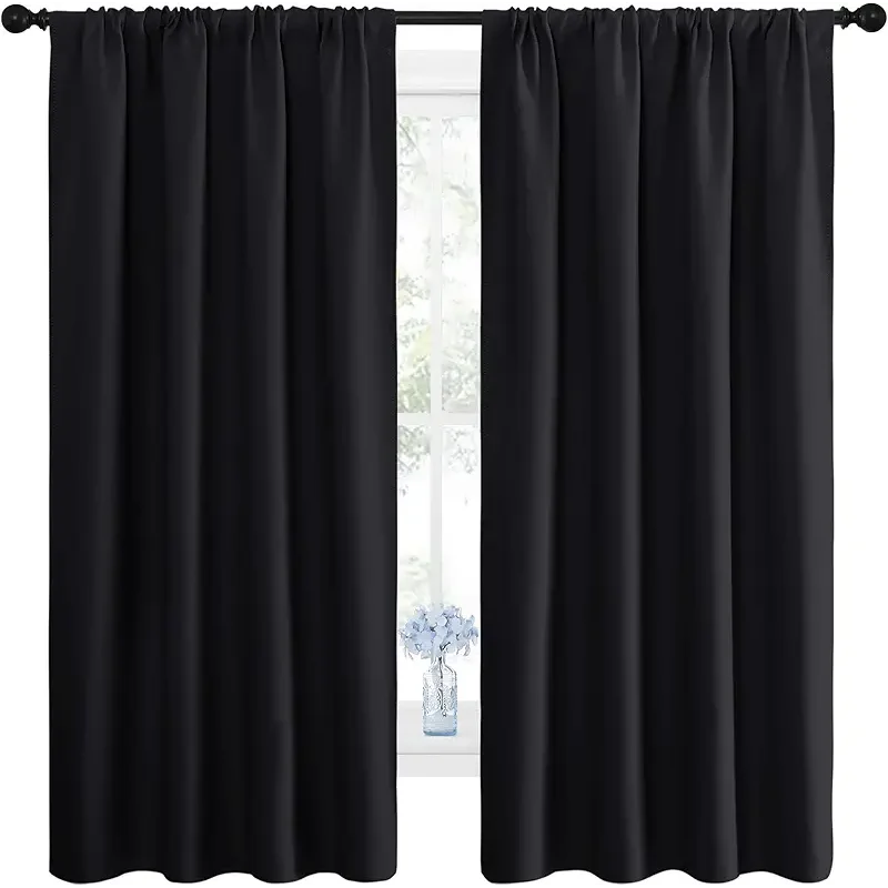 NICETOWN Black Blackout Curtain Blinds - Solid Thermal Insulated Window Treatment Blackout Drapes/Draperies for Bedroom (2 Panels, 42 inches Wide by 63 inches Long, Black)