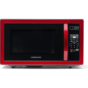 Farberware 1.1 Cu. Ft. Countertop Microwave Oven – 1000 Watts Power, Auto Cook Settings, Defrost, Easy Clean and Child Safety Lock - Metallic Red