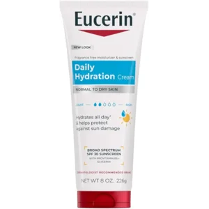 Eucerin Daily Hydration Broad Spectrum SPF 30 Sunscreen Body Cream for Dry Skin, Fragrance Free Sunscreen Moisturizer, 8 Oz Tube