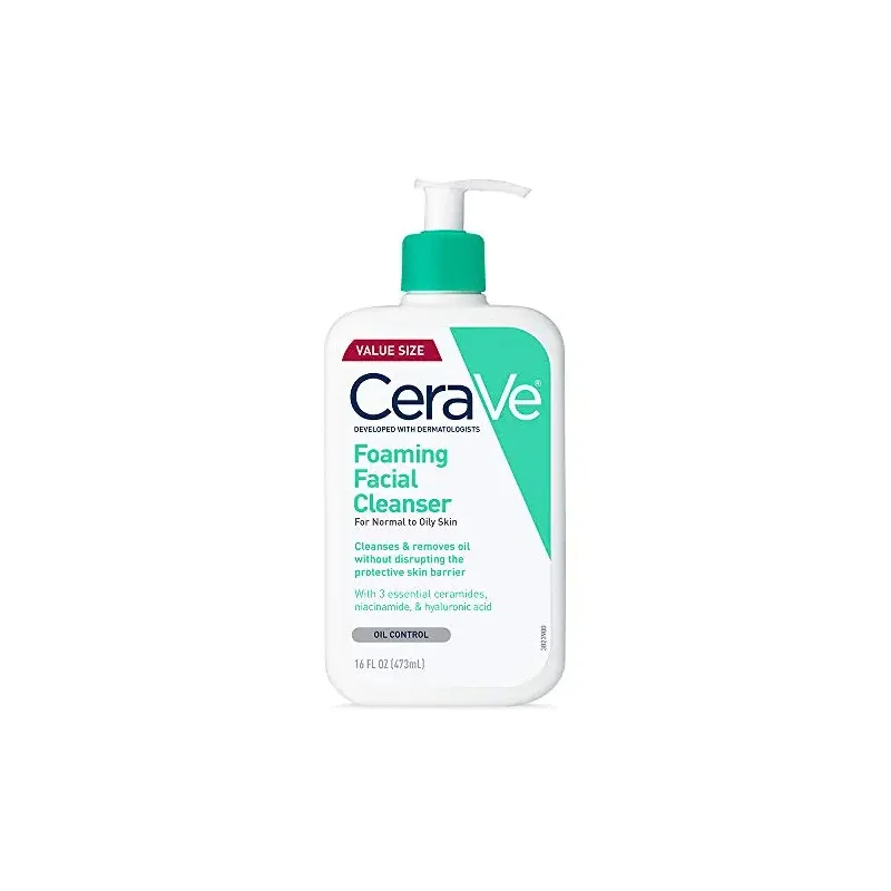 CeraVe Foaming Facial Cleanser, Daily Face Wash for Oily Skin, Hyaluronic Acid + Ceramides + Niacinamide, Fragrance Free & Paraben Free, Non-Drying Oil Control Face Wash, 16 Fluid Ounces