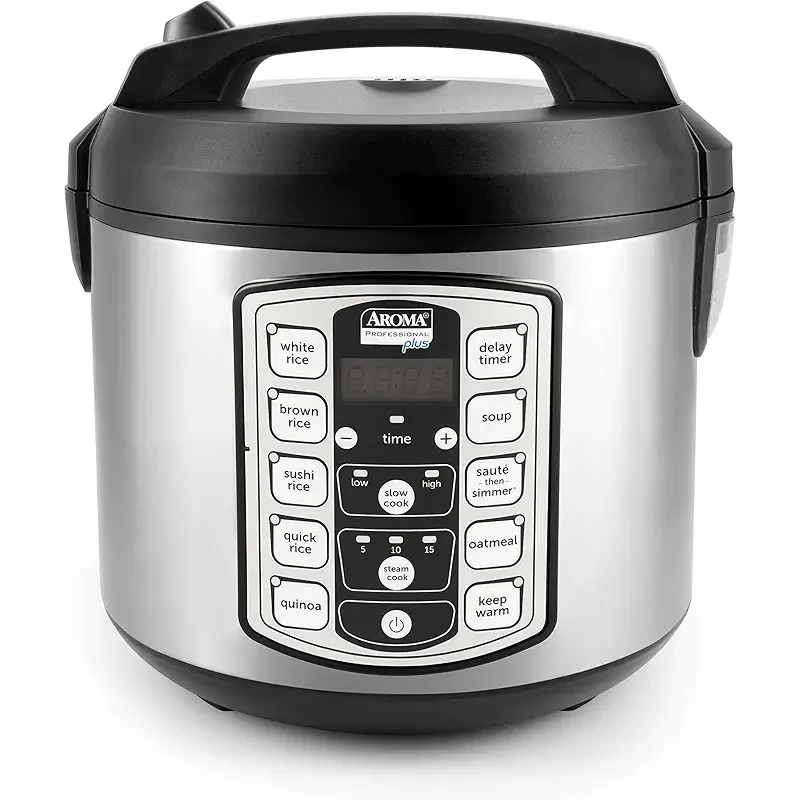 Aroma Housewares Professional Plus ARC-5000SB 20 Cup (Cooked) Digital Rice Cooker, Food Steamer, Slow Cooker, Stainless Exterior/Nonstick Pot, Silver, Black, 10-cup uncooked/20-cup cooked/4QT