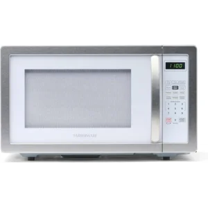 Farberware 1.1 Cu. Ft. Countertop Microwave Oven – 1000 Watts Power, Auto Cook Settings, Defrost, Easy Clean and Child Safety Lock - White Platinum