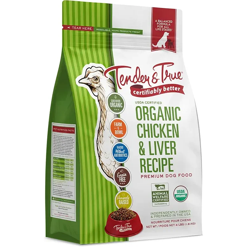 Tender & True Organic Chicken & Liver Recipe Dog Food, 4 lb