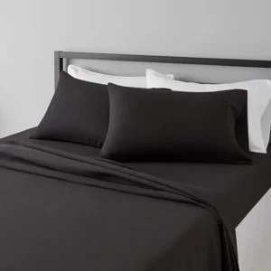 Amazon Basics Lightweight Super Soft Easy Care Breathable Comfortable Microfiber 4 Piece Bed Sheet Set with 14-Inch Deep Pockets, Full, Black, Solid
