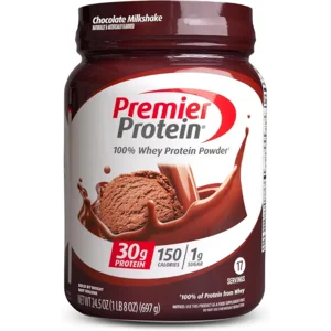 Premier Protein Powder, Chocolate Milkshake, 30g Protein, 1g Sugar, 100% Whey Protein, Keto Friendly, No Soy, Gluten Free, 24.5 oz (17 Servings)