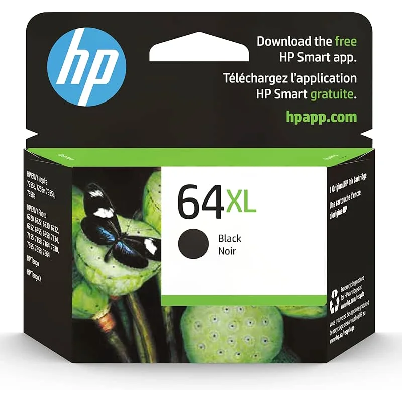 HP 64XL Black High-yield Ink Cartridge for HP Printers | Works with Printer Series: ENVY Inspire 7950e; ENVY Photo 6200, 7100, 7800; Tango | Eligible for Instant Ink | N9J92AN
