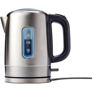 Amazon Basics Electric Stainless Steel Kettle for Tea and Coffee, BPA-Free, Fast Boiling, Auto Shut-Off, 1.1 Quarts, 1500W, Black and Silver
