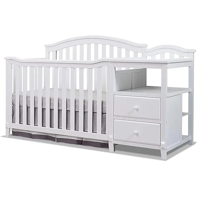 SORELLE FURNITURE Berkley Crib and Changer with Slat Panel Back Classic -in- Convertible Diaper Changing Table Non-Toxic Finish Wooden Baby Bed Toddler Childs Daybed Full-Size Nursery - White