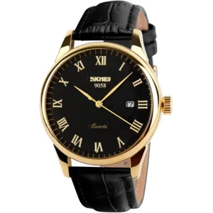 SKMEI Business Men’s Quartz Wristwatches Roman Numeral Leather Band Casual Water Resist Analog Watches