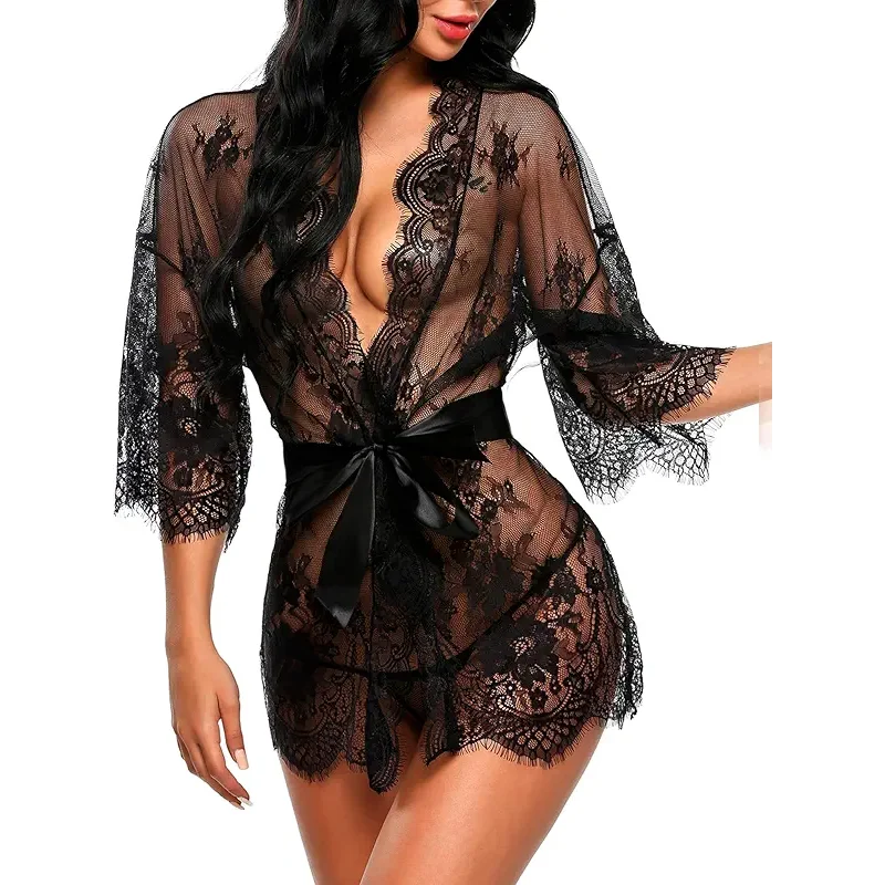 Avidlove Women's Lace Kimono Robe Babydoll Lingerie Mesh Nightgown S-5XL