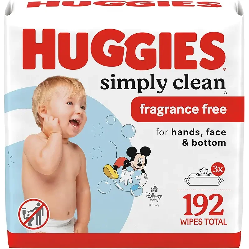 Huggies Simply Clean Unscented Baby Diaper Wipes, 3 Flip-Top Packs (192 Wipes Total), Packaging May Vary