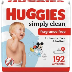 Huggies Simply Clean Unscented Baby Diaper Wipes, 3 Flip-Top Packs (192 Wipes Total), Packaging May Vary