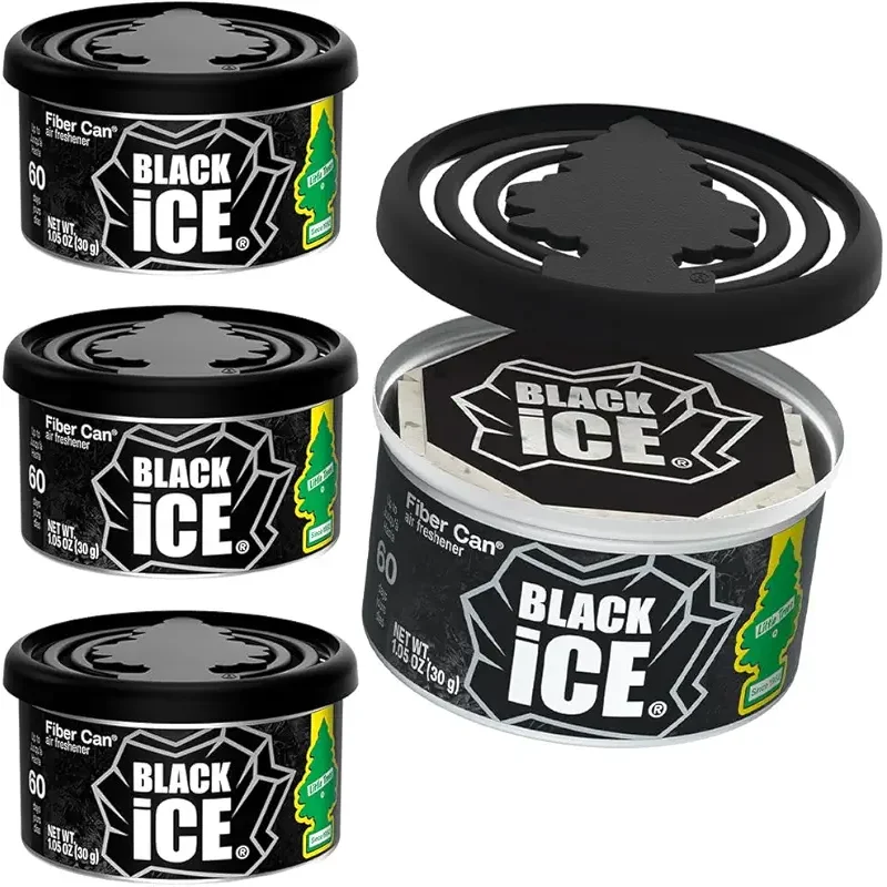 LITTLE TREES Car Air Freshener | Fiber Can Provides Long Lasting Scent for Auto or Home | Recycled Fiber | Black Ice, 4 Air Fresheners