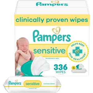 Pampers Baby Wipes, Sensitive, Water Based Wipe, Clinically Proven, Hypoallergenic, and Unscented for Babies, 336 Wipes Total (4 Flip-Top Packs)
