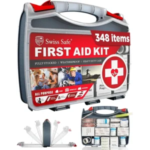 Swiss Safe 2-in-1 First Aid Kit for Car, Travel & Home, Businesses - Bonus Mini Kit for Medical Emergency Aid, Survival, Camping - FSA & HSA Eligible - 348 Pcs, Large Hardcase FAK