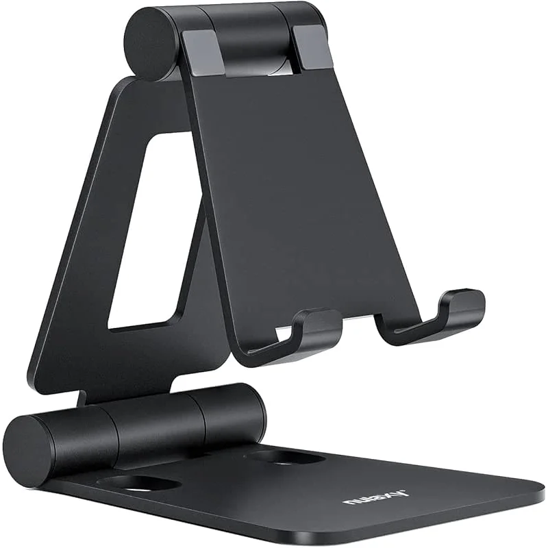 Nulaxy Dual Folding Cell Phone Stand, Fully Adjustable Foldable Desktop Phone Holder Cradle Dock Compatible with iPhone 17 16 15 14 13 12 11 Pro Max Xs Xr X 8, Nintendo Switch, All Phones