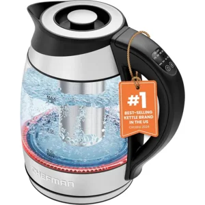 Chefman Electric Kettle with Temperature Control, 5 Presets LED Indicator Lights, Removable Tea Infuser, Glass Tea Kettle & Hot Water Boiler, 360° Swivel Base, BPA Free, Stainless Steel, 1.8 Liters