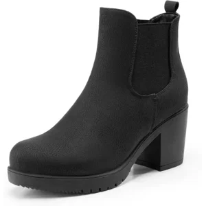 DREAM PAIRS Women's High Chunky Heel Chelsea Ankle Boots Slip On Elastic Fall Heeled Booties Shoes