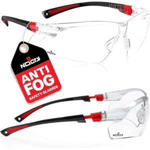 NoCry Clear Safety Glasses for Men and Women with Anti-Fog and Scratch Resistant Wrap Around Lenses, Adjustable Temples and Nose Pads — ANSI Z87 Certified Protective Eyewear with 100% UV Shielding