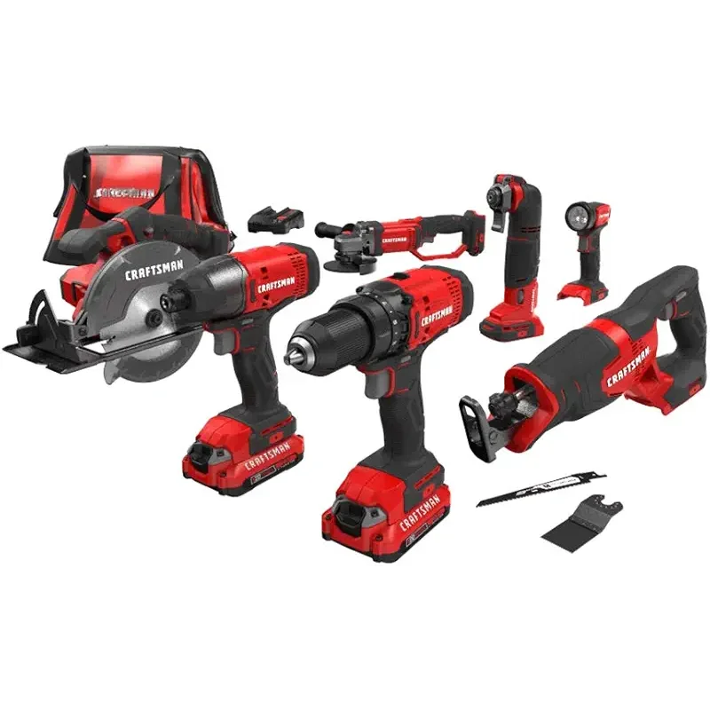 CRAFTSMAN V20 Power Tool Combo Kit, 7-Tool Cordless Power Tool Set with 2 Batteries and Charger (CMCK700D2)